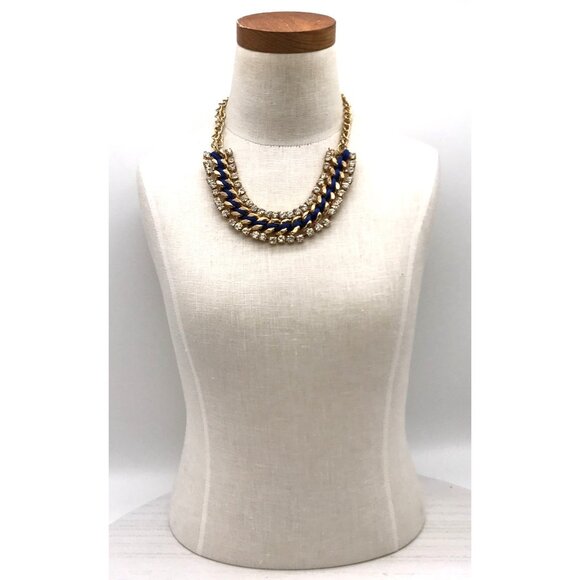 Vintage Style Statement Necklace Gold Tone Chain With Crystal Rhinestone and blu - Picture 6 of 6